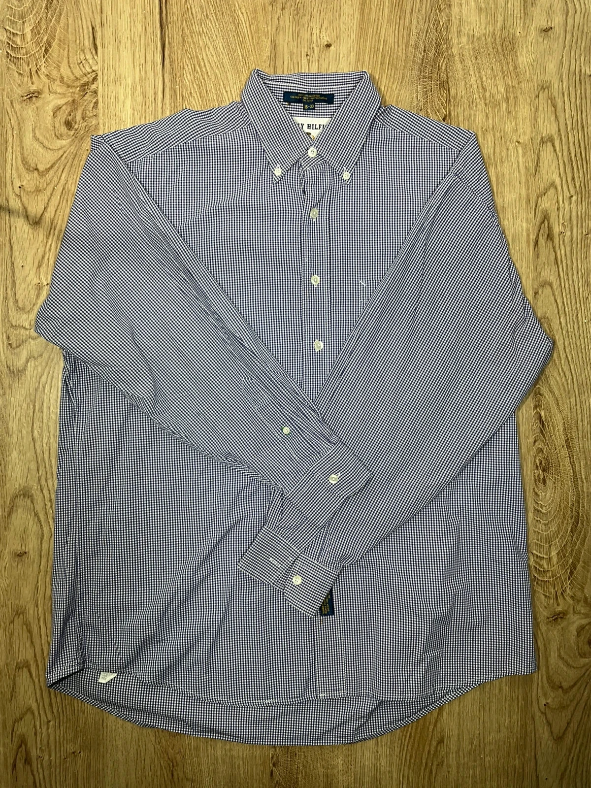 Chemise Tommy Hilfiger Crest 16-33 Vintage 100% Coton Vichy Bleu Marine – photo 2